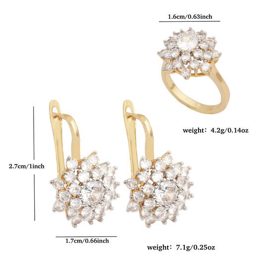 LUYIN Hot Selling Classic Style Flower Shape Earrings Ring Set For Women Copper Plated 14K Gold Wedding Gorgeous  Accessories