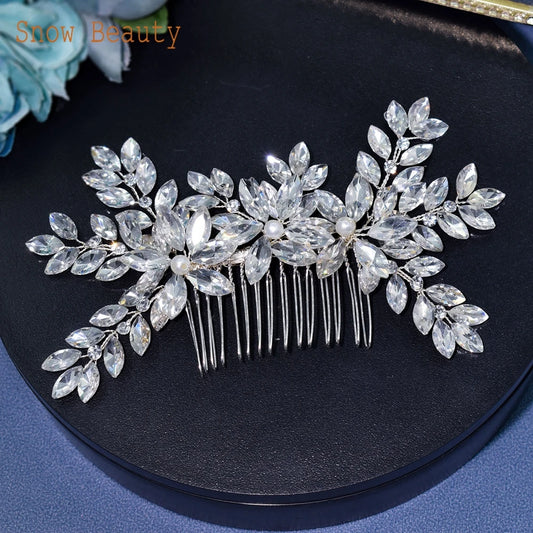 DZ024 Silver  Wedding Hair Comb Crystal Bridal Hair Pieces Pearl Wedding Hair Accessories for Women Rhinestone Girls Tiara