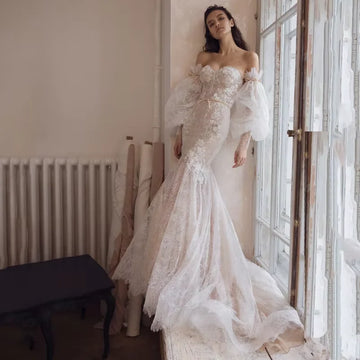 Romantic Mermaid Customized Applique Backless Wedding Dresses Sweetheart Off Shoulder Bride Dress For Women Vestido De Noiva