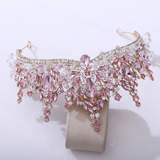 Princess Tiaras Crowns For Women Pink Crystal Bridal Crown For Wedding Quinceanera Crowns Party Prom Hair Jewelry Headdress