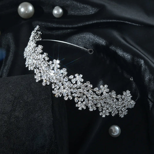 Flower Zircon Tiaras and Crowns CZ Zirconia Headpieces For Brides Prom Pageant Headband Wedding Accessories Bridal Hair Jewelry