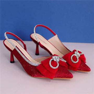 Italian Women Wedding Sandals Decorated with Rhinestone Pointed Toe Pumps High Heels Sexy Ladies Wedding Shoes Bride Party Pumps