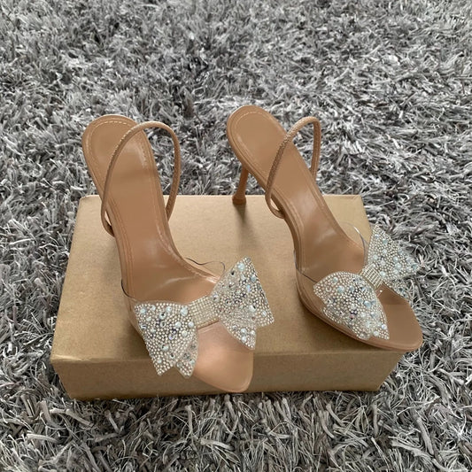 Summer Women High Heel Sandals Transparent PVC Heels Luxury Rhinestone Bow Slingbacks Female Sexy Party Wedding pumps Shoes