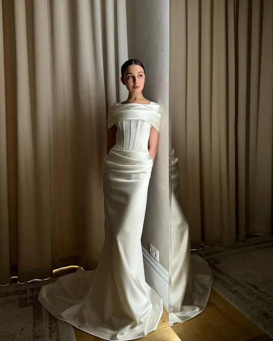 Unique Off The Shoulder Satin Sheath Wedding Dresses Custom Made Bridal Grown 2026 Vestido De Noival