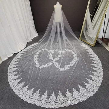 Real Photos 4 Meters Long  Wedding Veil Lace Appliques Heart Pattern One Layer Bridal Veil with Comb Wedding Accessories