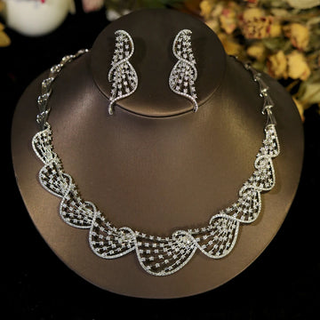 Luxury Crystal Jewelry Set Cubic Zirconia Circular Necklace Women Wedding Engagement Party Accessory for Dubai Bride