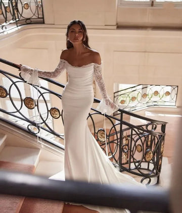 UMK Fashion Off The Shoulder Mermaid Wedding Dress 2025 Sexy Lace Flare Sleeve Boho Bridal Dresses Elegant customized