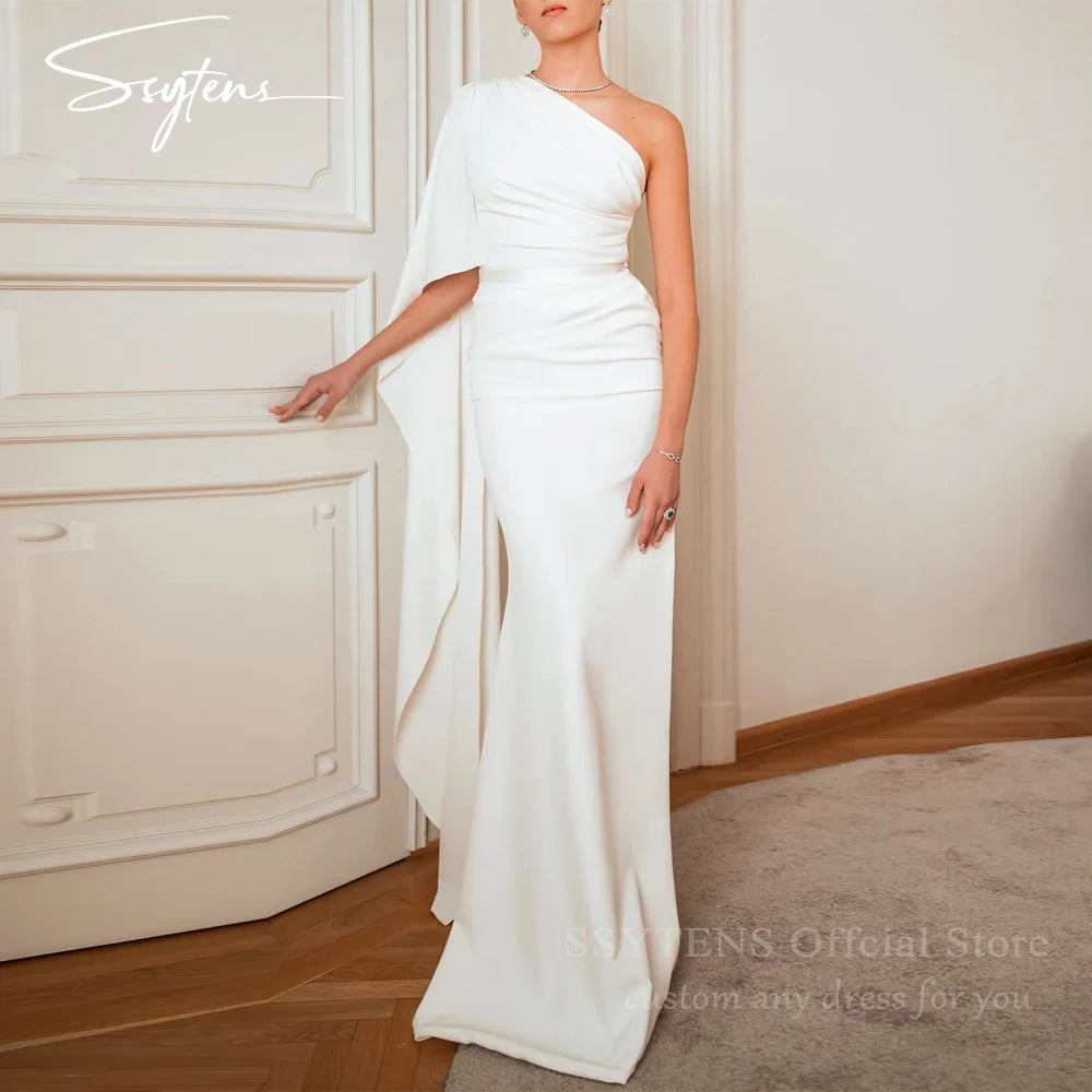 SSYTENS Elegant Mermaid Wedding Dresses One Shoulder Shawl Customized Bridal Gowns Floor Length Solid Custom Long Bride Dress