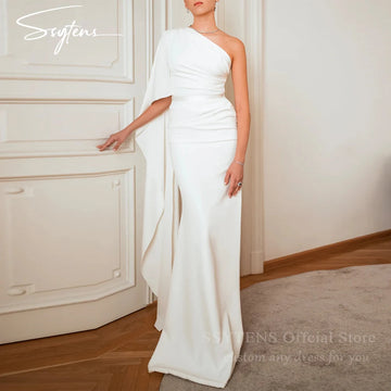 SSYTENS Elegant Mermaid Wedding Dresses One Shoulder Shawl Customized Bridal Gowns Floor Length Solid Custom Long Bride Dress