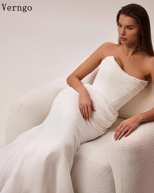 Verngo lvory Crepe Wedding Dress Strapless Mermaid Sweap Train Bridal Gowns Simple Prom Bride Dresses Customized