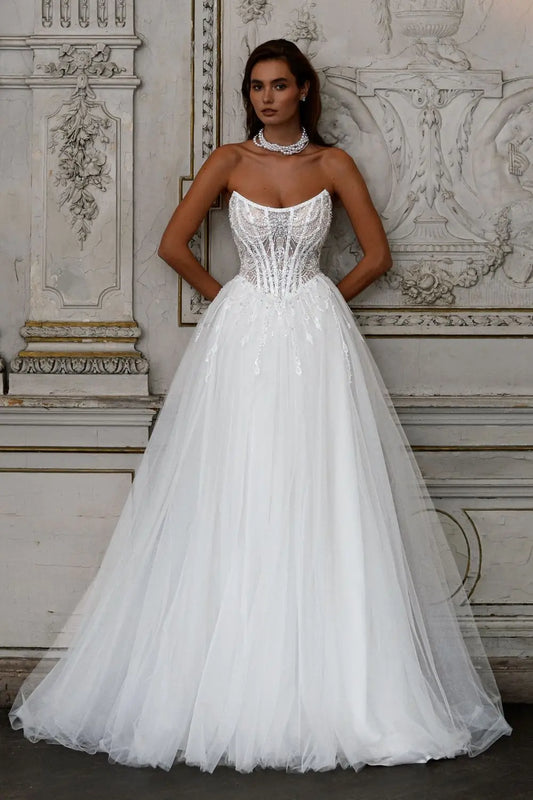 Vintage Sxoop Neckline Beaded Lace Bridal Grown A Line Wedding Dresses Sweep Train Custom Made 2025 Vestido De Noival