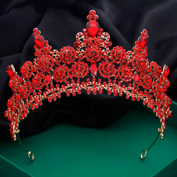 Baroque Rose Flower Tiaras and Crowns Green Rhinestone Diadem for Bridal Princess Wedding Hair Jewelry Party Head Accessories