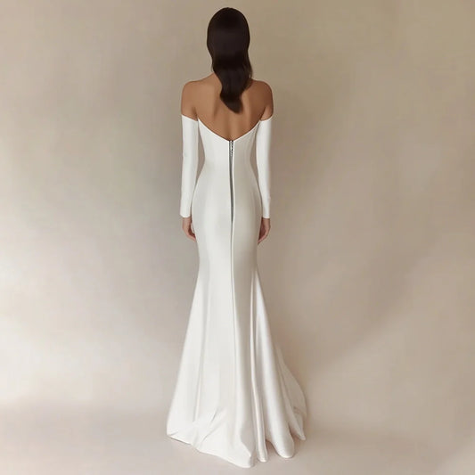 Beach Mermaid Long Sleeves Off The Shoulder Floor Length Strapless Wedding Gown Simple Bridal Dress Vestidos De Novia Customized