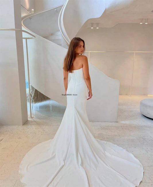 Modern Scoop Neckline Satin Mermaid Wedding Dresses Side Slit Custom Made Bridal Grown 2025 Vestido De Noival