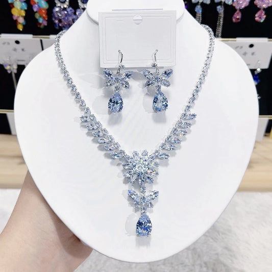 3pcs Baroque Light Luxury Cubic Zirconia Jewelry Set Dewdrop Necklace Earrings Plated Stackable Bride's Wedding Jewelry