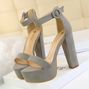 Fashion Women 13.5cm High Heels Sandles Black Nude Sexy Female Summer Sandles Cross-strap Platform Block High Heels Lady Sandals