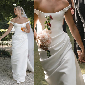Modern Off The Shoulder Satin Sheath Mermaid Wedding Dresses Custom Made Bridal Grown 2025 Vestido De Noival