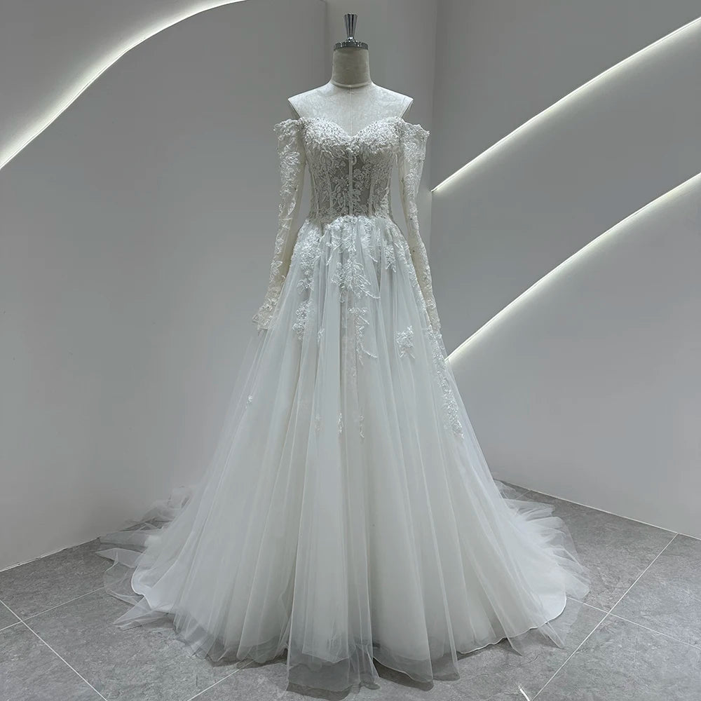 SL-9430 Customized 2025 Sweetheart Bride Wedding Dress Lace Appliques Beading Bohemian Backless Lace up Gown Beach Dress