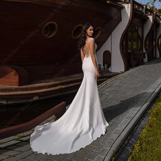 Customized Classic Mermaid Women Wedding Dresses Sexy Sleeveless Satin Bridal Gowns Princess Engagement Banquet Vestido De Novia