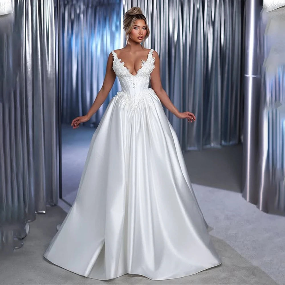 Sexy Two Straps V-neck Lace Applique Bridal Grown A Line Wedding Dresses Custom Made Bridal Grown 2026 Vestido De Noival