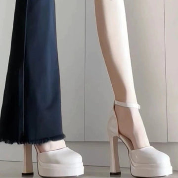 Waterproof platform high heels women's summer buckle patent leather thick-heeled shoes 11cm white high-heeled sandals size 35-42