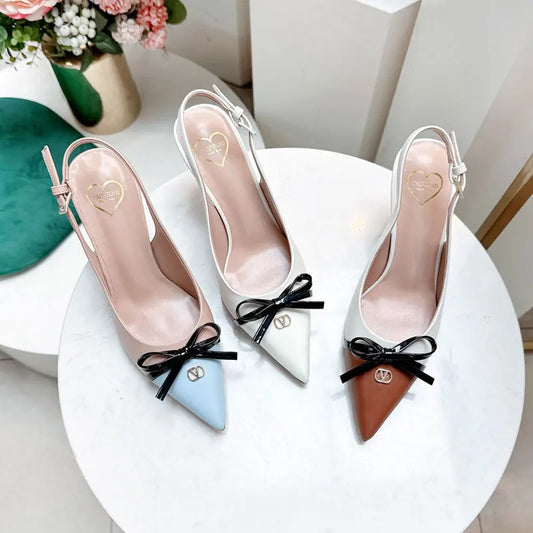 2025 Summer New Pointed High Heel Sandals Butterfly Knot Stiletto Sandals Color blocked Sandals