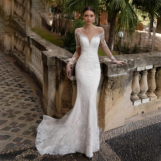 CustomizedTulle Appliques Lace Backless Mermaid Wedding Dresses For Women Detachable Train Bridal Gowns Vestido De Noiva