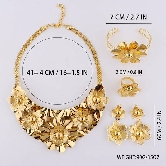 Indian Dubai Luxury 24k Gold Plated Earrings Necklace Ring Bangle Jewelry Set For Women America Bridal Set Wedding Party Gifts