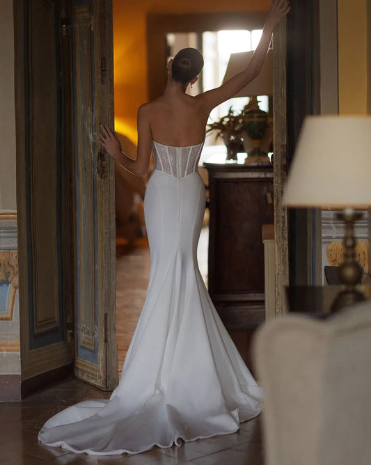 Customized Off-Shoulder Satin Wedding Gown Women Elegant Mermaid Bridal Dress 2025 Sequins Beading Corset Wedding Party Dress