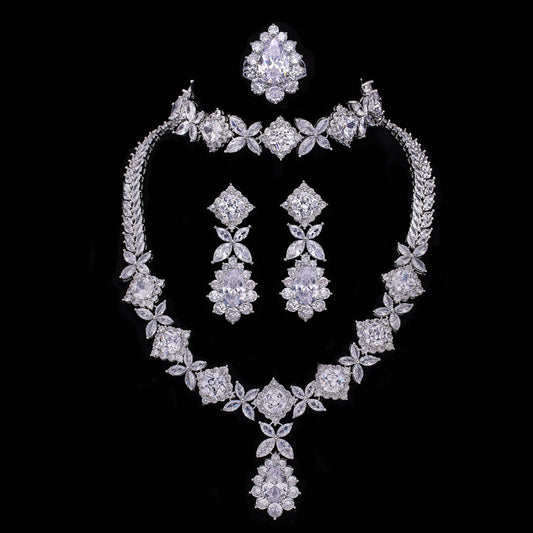 2024 Hot selling 4-piece cubic zirconia bridal jewelry set, Dubai Nigeria crystal wedding jewelry set