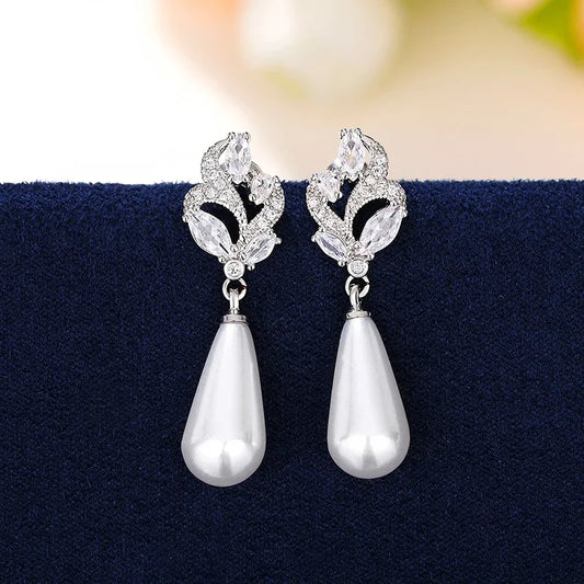 CAOSHI Aesthetic White Water Drop Shaped Imitation Pearl Drop Earrings for Women Temperament Sweet Wedding Jewelry Accessories