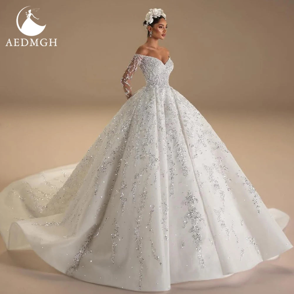 Aedmgh Ball Gown Royal Wedding Dresses For Women Sweetheart Vestido De Novia Beaded Sequined Luxury Custom Made Bridal Gowns