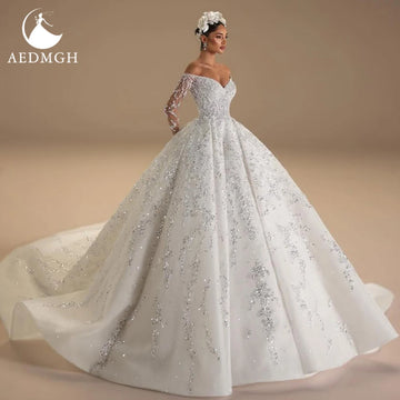 Aedmgh Ball Gown Royal Wedding Dresses For Women Sweetheart Vestido De Novia Beaded Sequined Luxury Custom Made Bridal Gowns