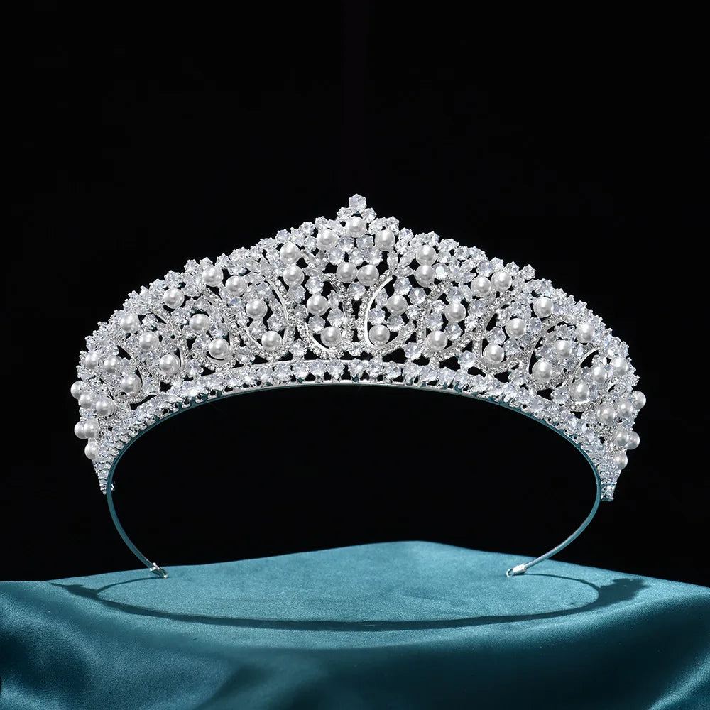 Luxury Bridal Tiaras Crowns For Wedding Headdress Princess Queen Pearl Crowns For Women Pageant Bride Hair Jewelry Headpieces