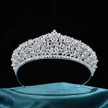 Luxury Bridal Tiaras Crowns For Wedding Headdress Princess Queen Pearl Crowns For Women Pageant Bride Hair Jewelry Headpieces
