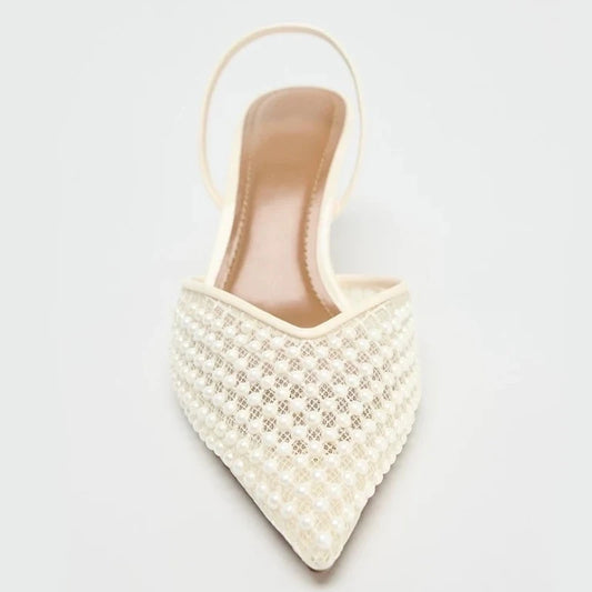 Mesh Brand Sandals Women Pumps Pointed Toe Elegant Slingback High Heels Female String Bead Designer Banquet Wedding Dress Shoes