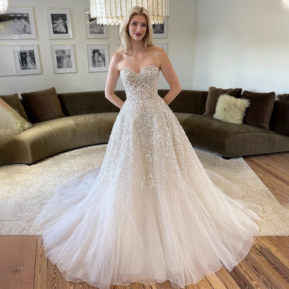 Shiny Sequined Sweethart Bridal Grown A Line Wedding Dresses Custom Made 2026 Vestido De Noival