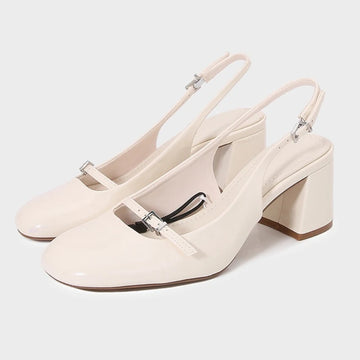 Luxury Round Toe Chunky Pumps Women Summer Slingback Design High Heeled Sandals Fashion Buckle Lightweight Mary Janes Mule Shoes