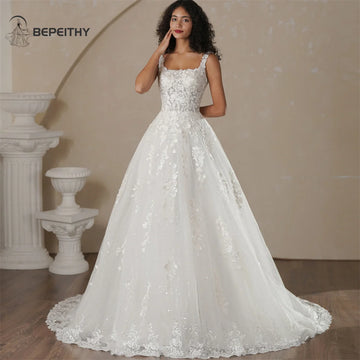 BEPEITHY Customized Beach Lace Wedding Dresses 2025 For Women Backless A Line Court Train Sexy Sleeveless Bride Boho Bridal Gown