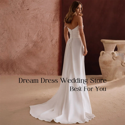 DREAM Pleat Mermaid Wedding Dress 2025 Boat-Neck Beading Open Back Off The Shoulder Bridal Gown Vestidos De Novia Customized