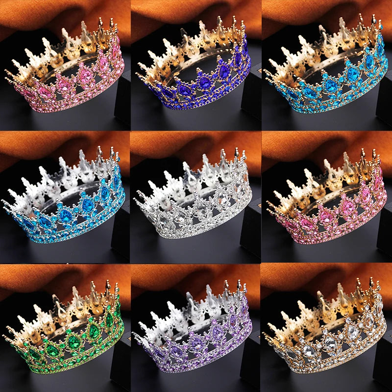 Royal Queen King Tiaras and Crowns for Women Wedding Party Full Round Diadem Bridal Crown Hair Jewelry Birthday Gifts
