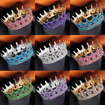 Royal Queen King Tiaras and Crowns for Women Wedding Party Full Round Diadem Bridal Crown Hair Jewelry Birthday Gifts