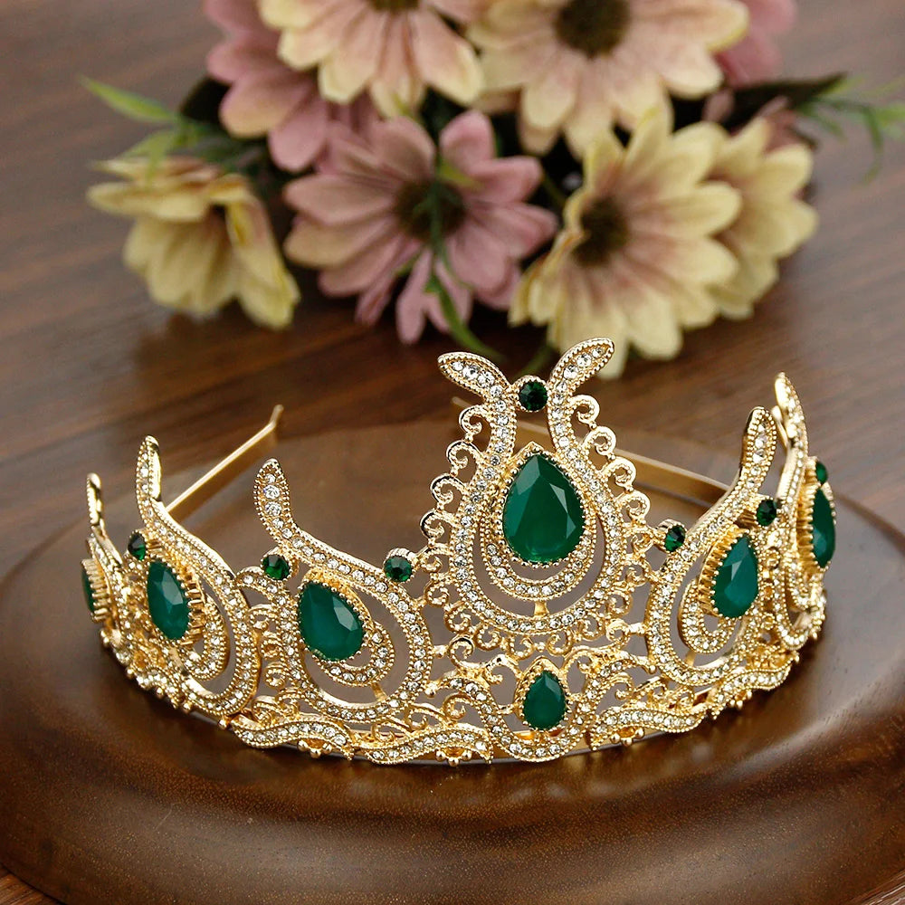 Neovisson High Quality Morocco Crown Gold Color Morocco Tulips Arabic Crsytal Headwear Tiaras Turkish Bridal Wedding Jewelry