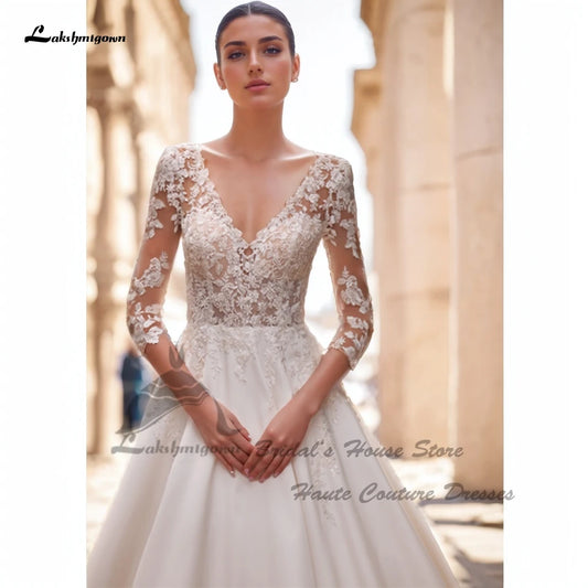 Lakshmigown Modest Women Satin Wedding Gowns Lace Half Sleeves 2025 Vestidos Princess Church Bridal Dresses Customized