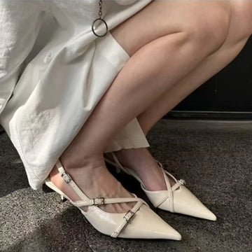 Summer fashion sexy pointed high heels casual shallow sandals elegant buckle decorative thin high heels black women's shoes