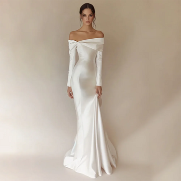 Beach Mermaid Long Sleeves Off The Shoulder Floor Length Strapless Wedding Gown Simple Bridal Dress Vestidos De Novia Customized