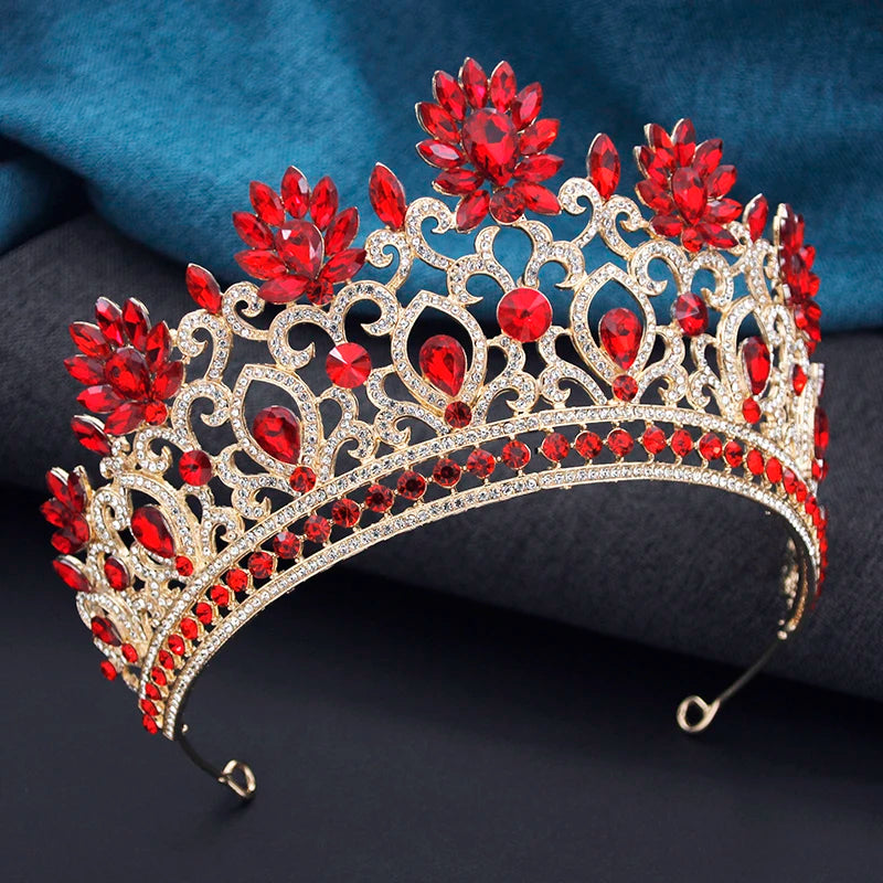 High Royal Queen Wedding Crown for Women Large Green Crystal Banquet Tiaras Party Pageant Bridal Crown Hair Jewelry Accessories