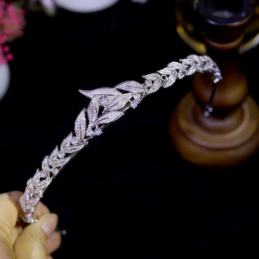 Elegant Cubic Zirconia Leaf Tiara Crown for Women Luxurious Bridal Hair Accessories Jewelry for Wedding Party