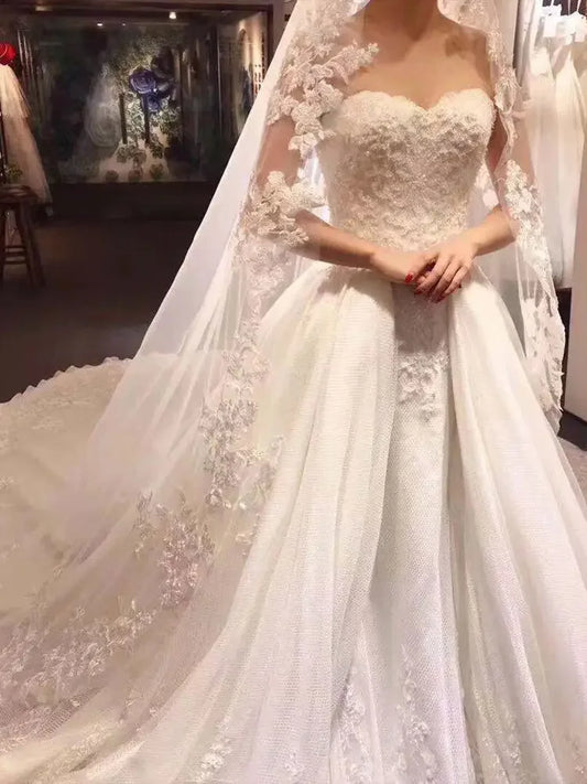 White Ivory Real Photo 3m 4m 5m Long Wedding Veil With Comb Lace Bridal Veils Appliqued Cathedral Wedding Veil velos de novia 1T