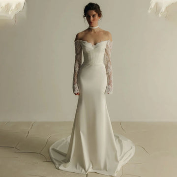 Popular Long Sleeves  Sweethart Lace Sheath Wedding Dresses Sweep Train Custom Made 2026 Vestido De Noival